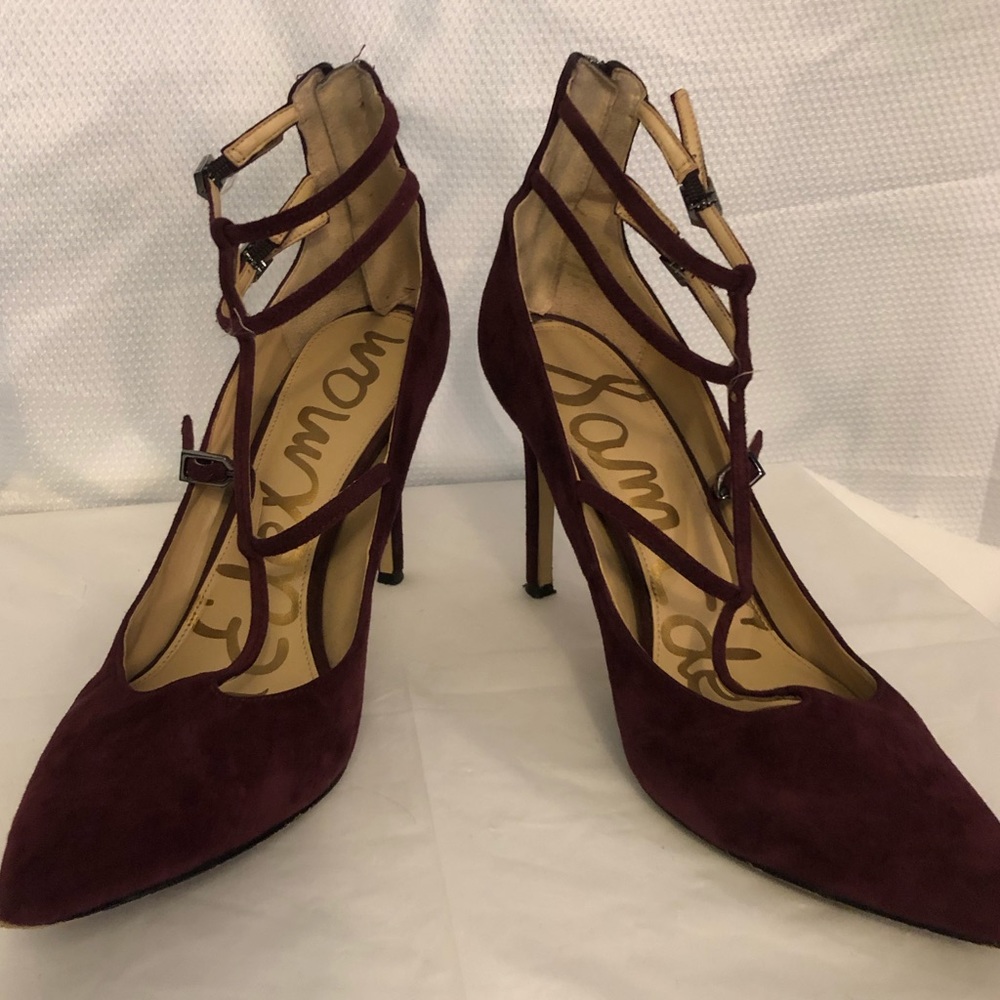 Sam Edelman Purple Suede Buckle Strap Heels